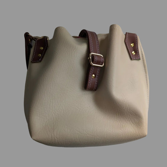 Beige handbag with brown faux leather straps 